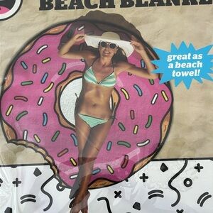 Big Mouth Doughnut Beach Blanket/ Towel Pink W/Colored Sprinkles 5ft X 5 ft